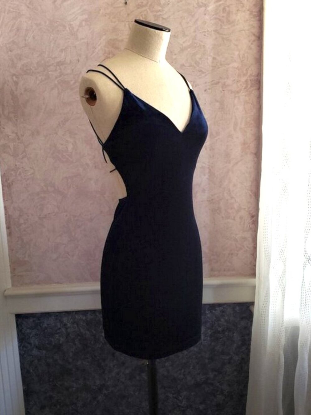 Dark Blue Velvet Windsor Backless Cocktail dress XS